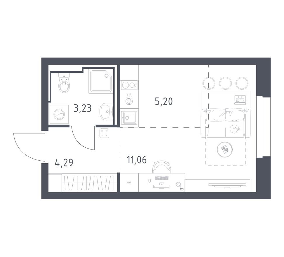 Студия-квартира, 23.8 м²