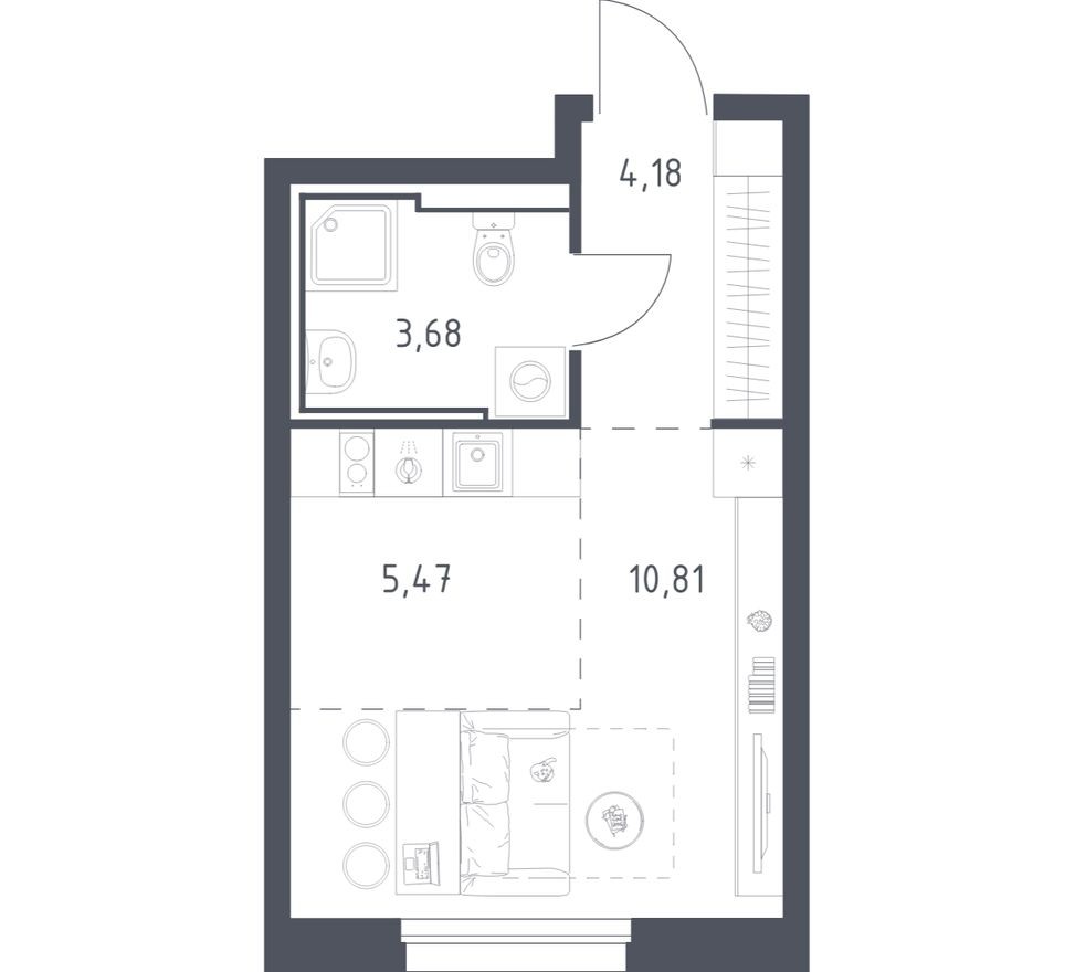 Студия-квартира, 24.1 м²