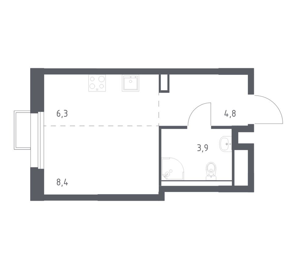 Студия-квартира, 23.4 м²