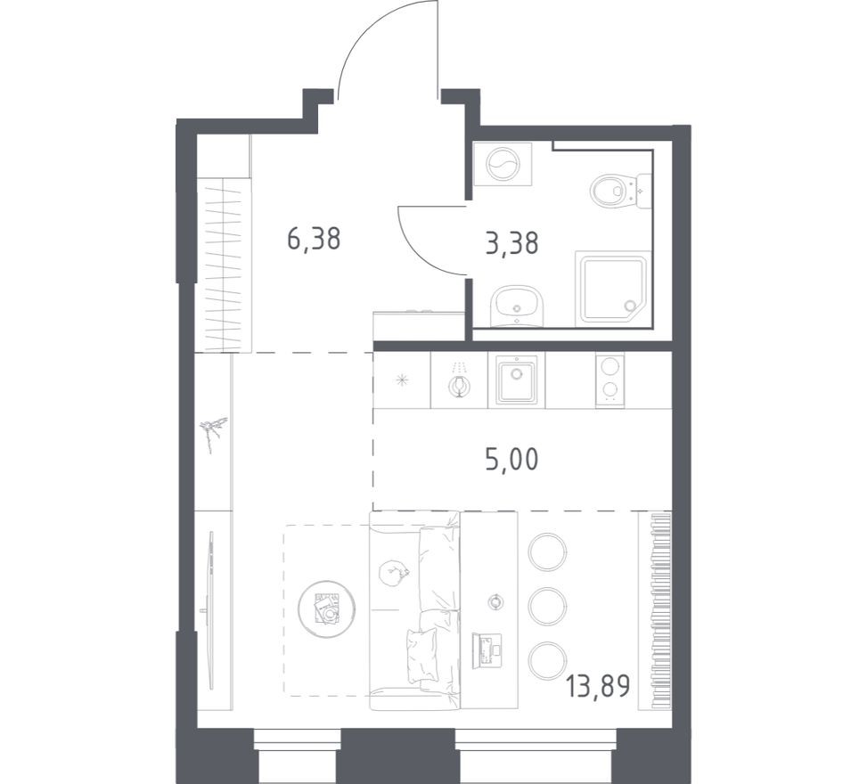 Студия-квартира, 28.7 м²
