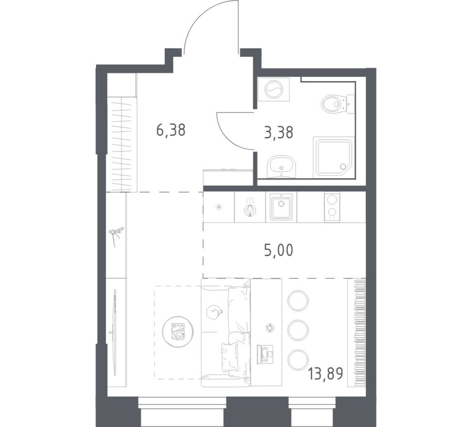 Студия-квартира, 28.7 м²