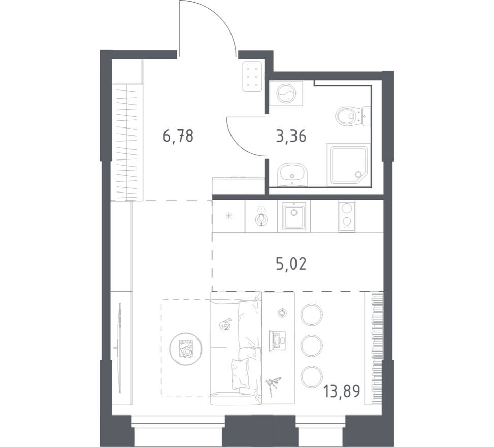 Студия-квартира, 29.1 м²