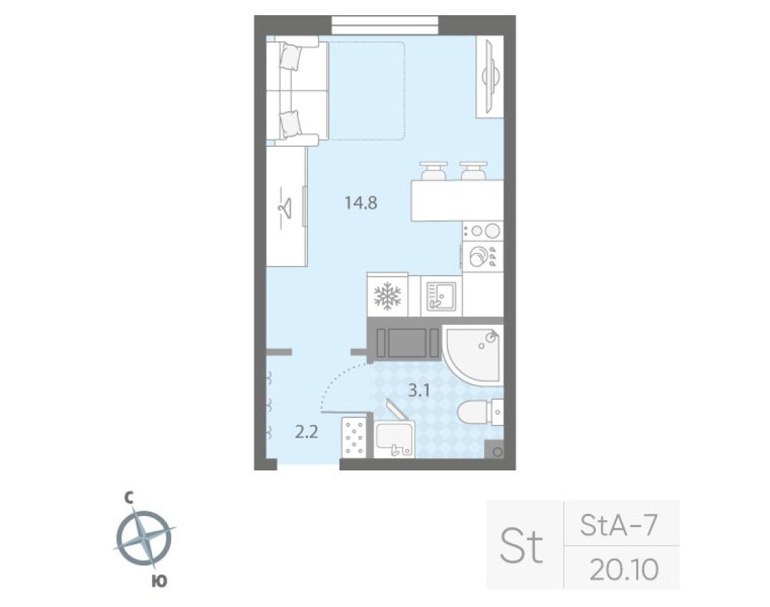 Студия-квартира, 20.1 м²