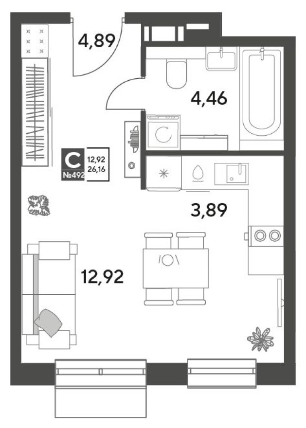 Студия-квартира, 26.2 м²
