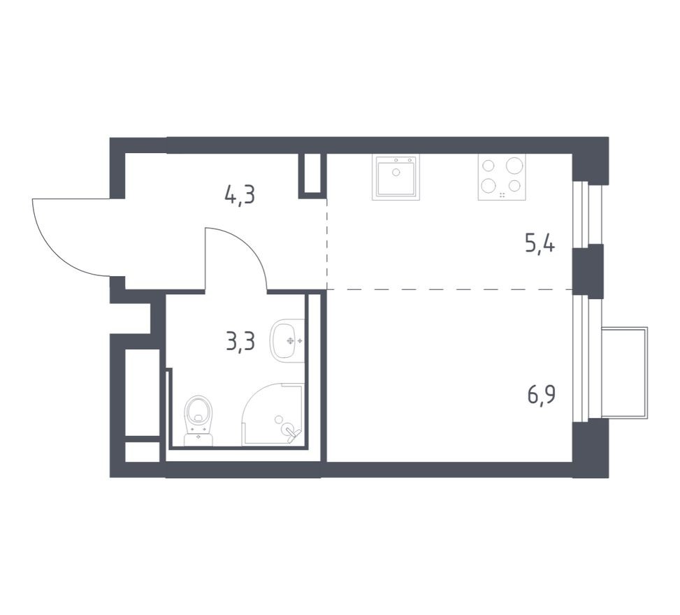 Студия-квартира, 19.9 м²