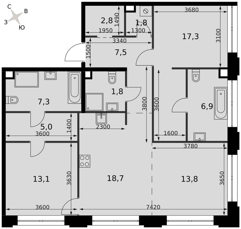 3е квартира, 96.4 м²