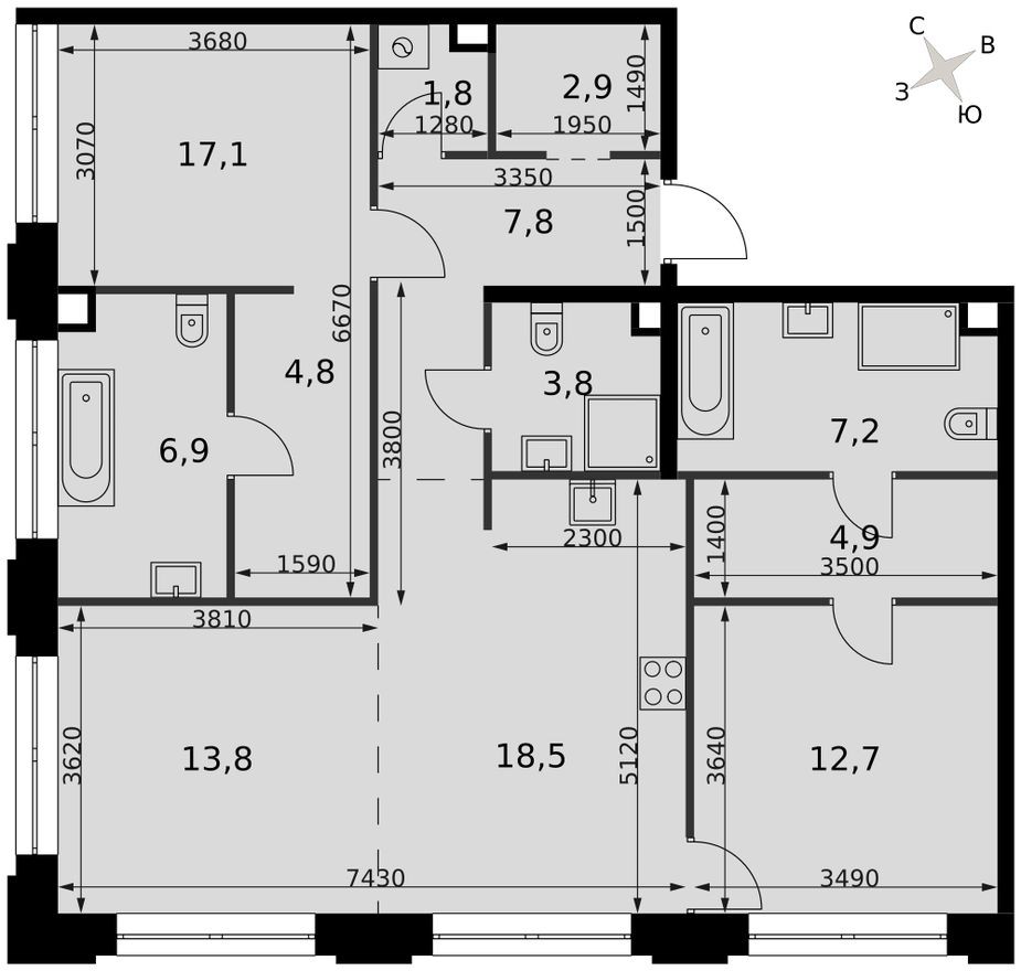 3е квартира, 97.4 м²