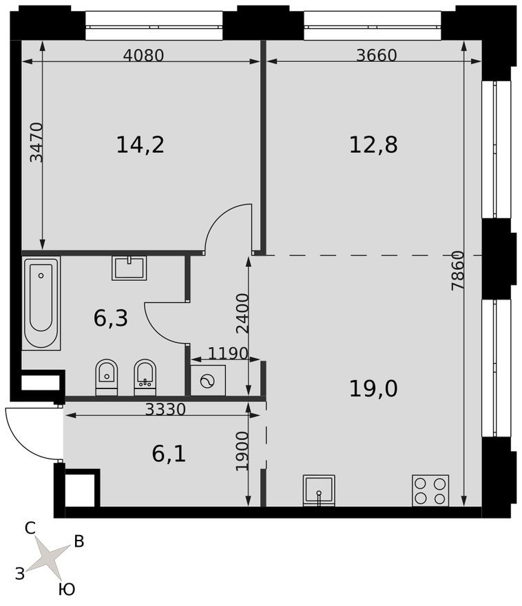 2е квартира, 58.4 м²