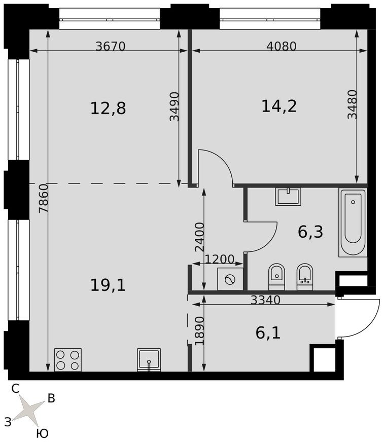 2е квартира, 58.5 м²
