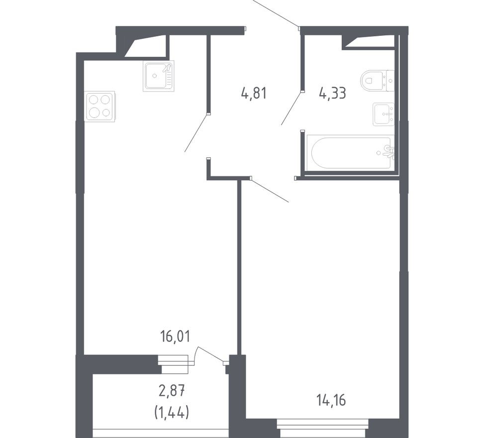 1к. квартира, 40.8 м²