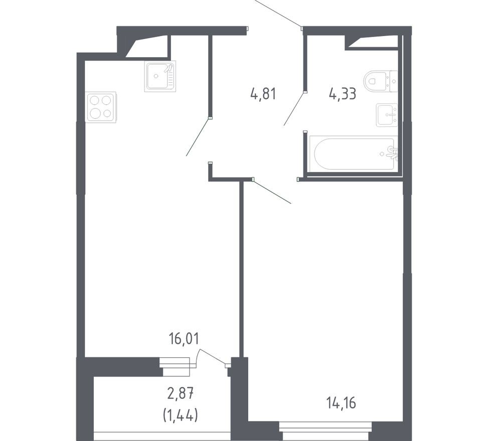 1к. квартира, 40.8 м²