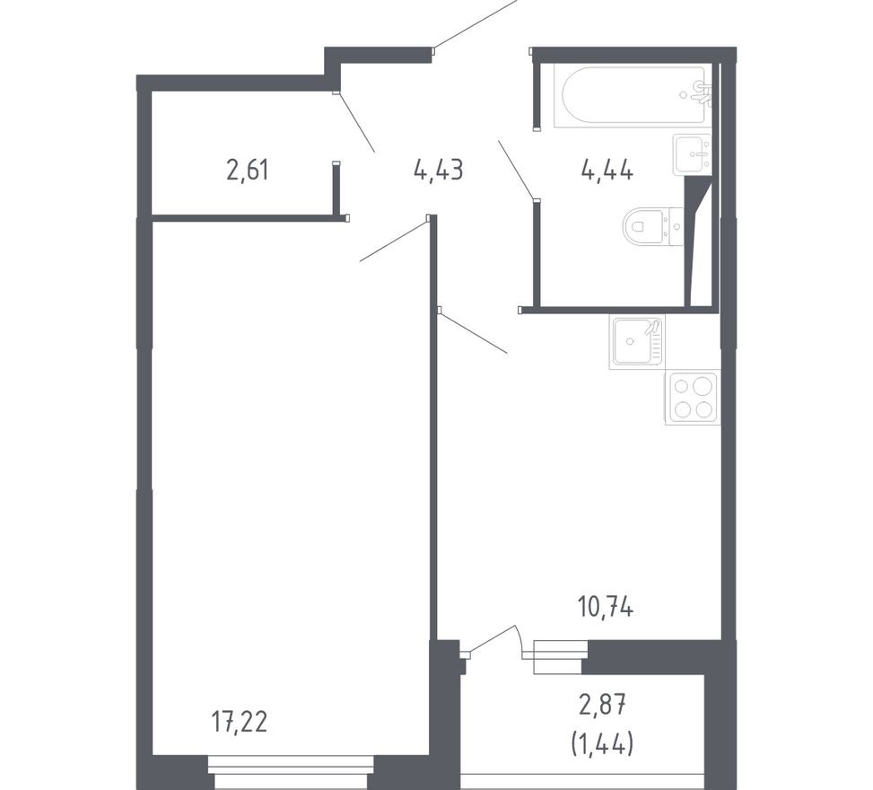 1к. квартира, 40.9 м²