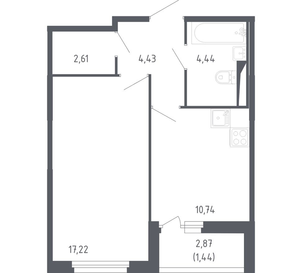 1к. квартира, 40.9 м²