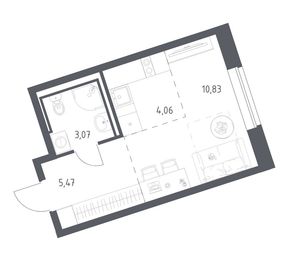 Студия-квартира, 23.4 м²