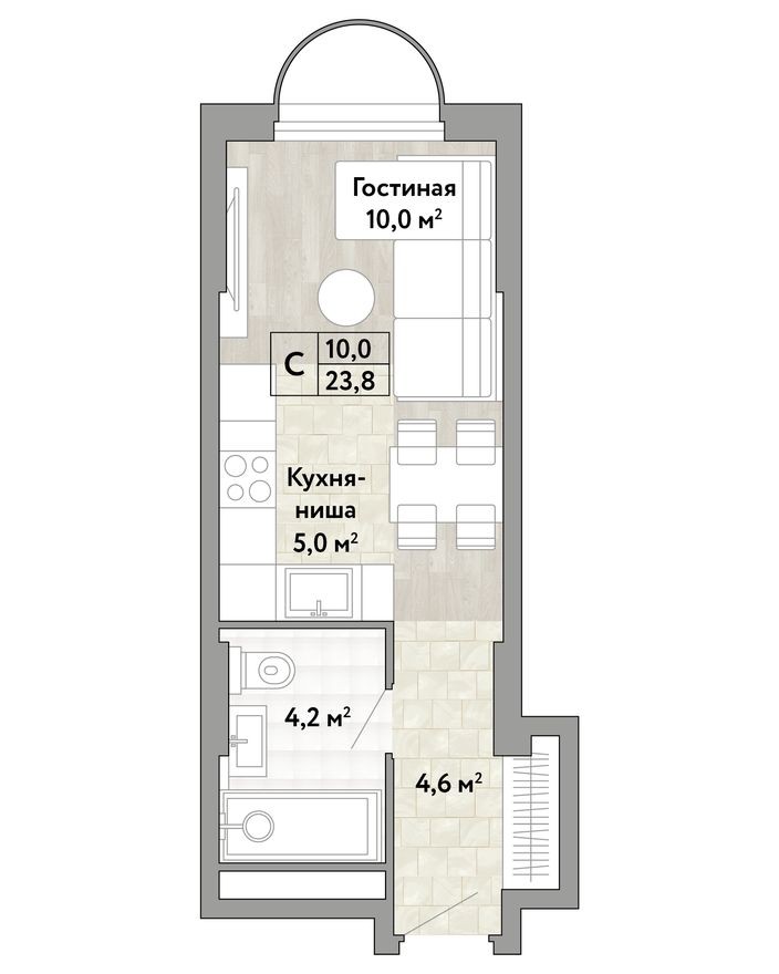 Студия-квартира, 23.8 м²