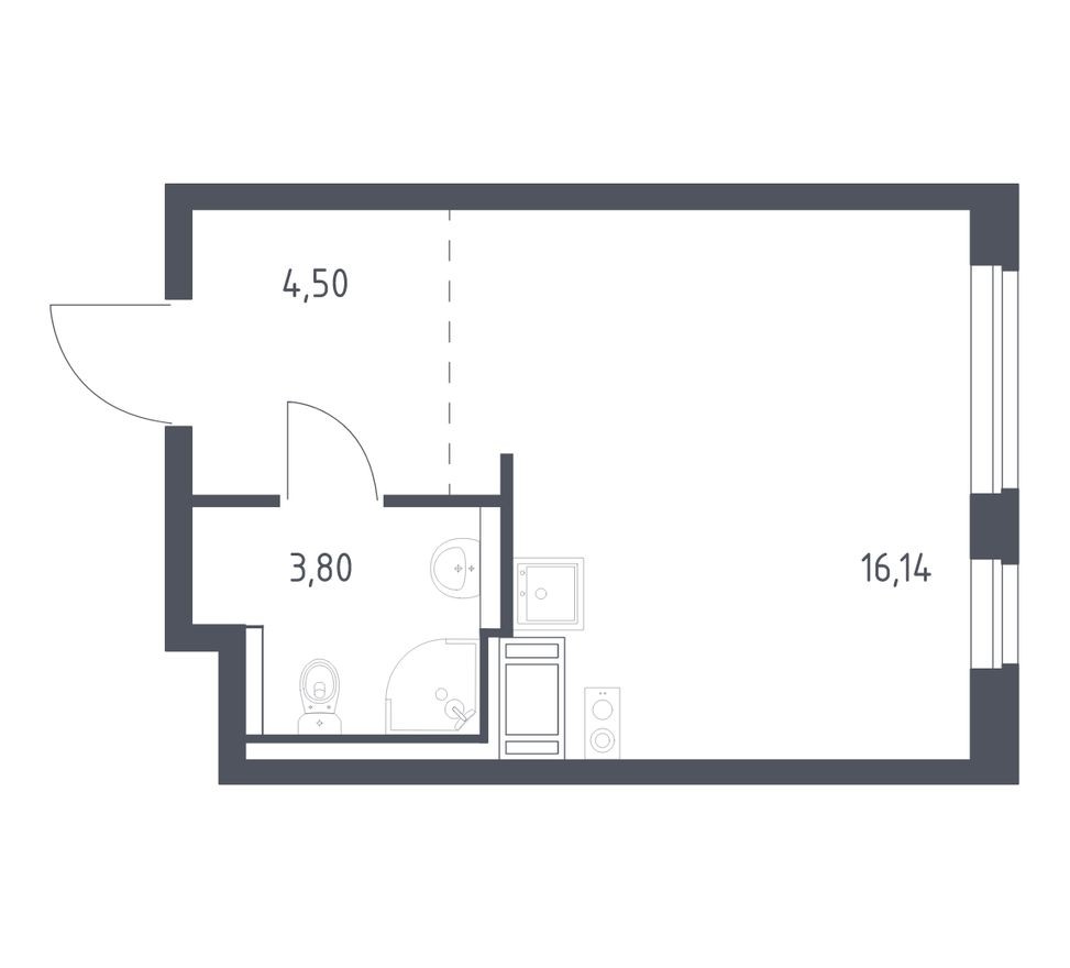 Студия-квартира, 24.4 м²