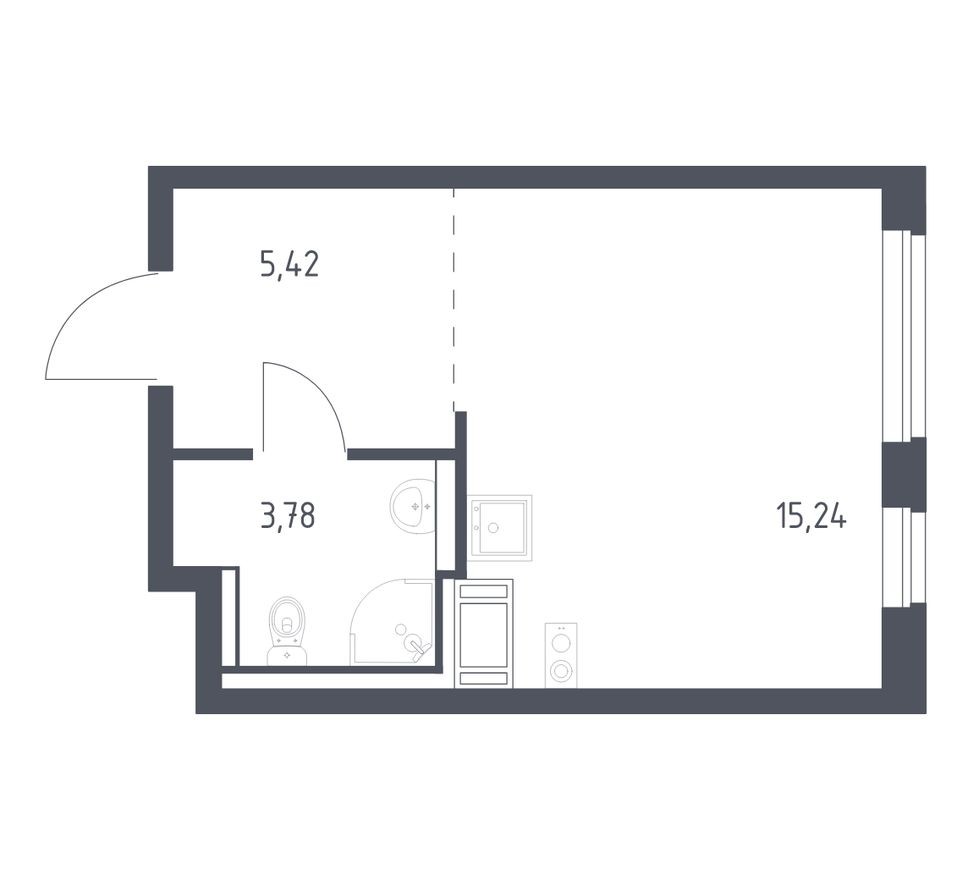 Студия-квартира, 24.4 м²