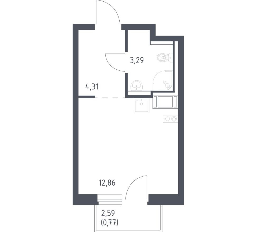 Студия-квартира, 21.2 м²