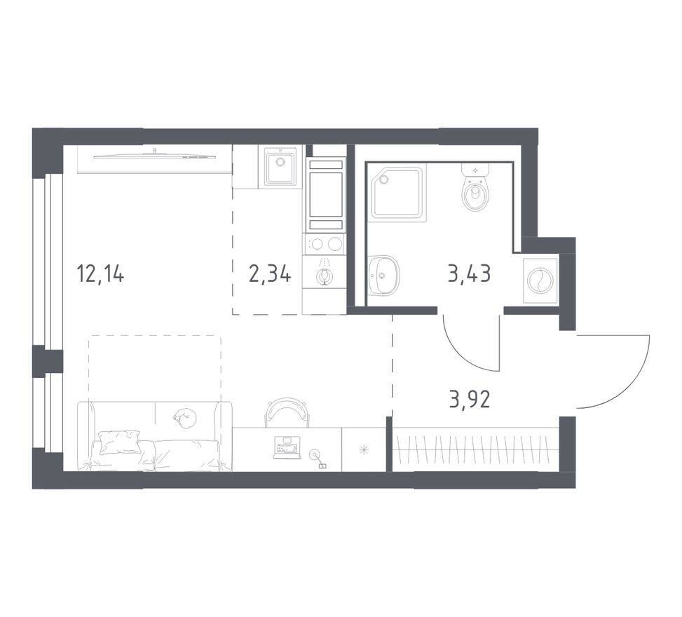 Студия-квартира, 21.8 м²