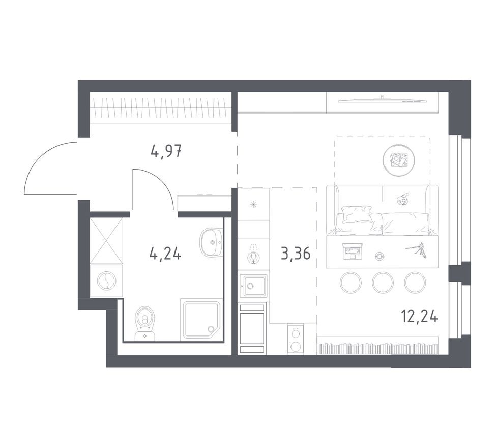 Студия-квартира, 24.8 м²