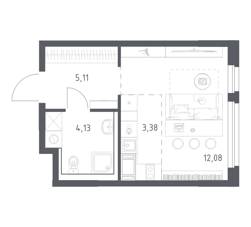 Студия-квартира, 24.7 м²