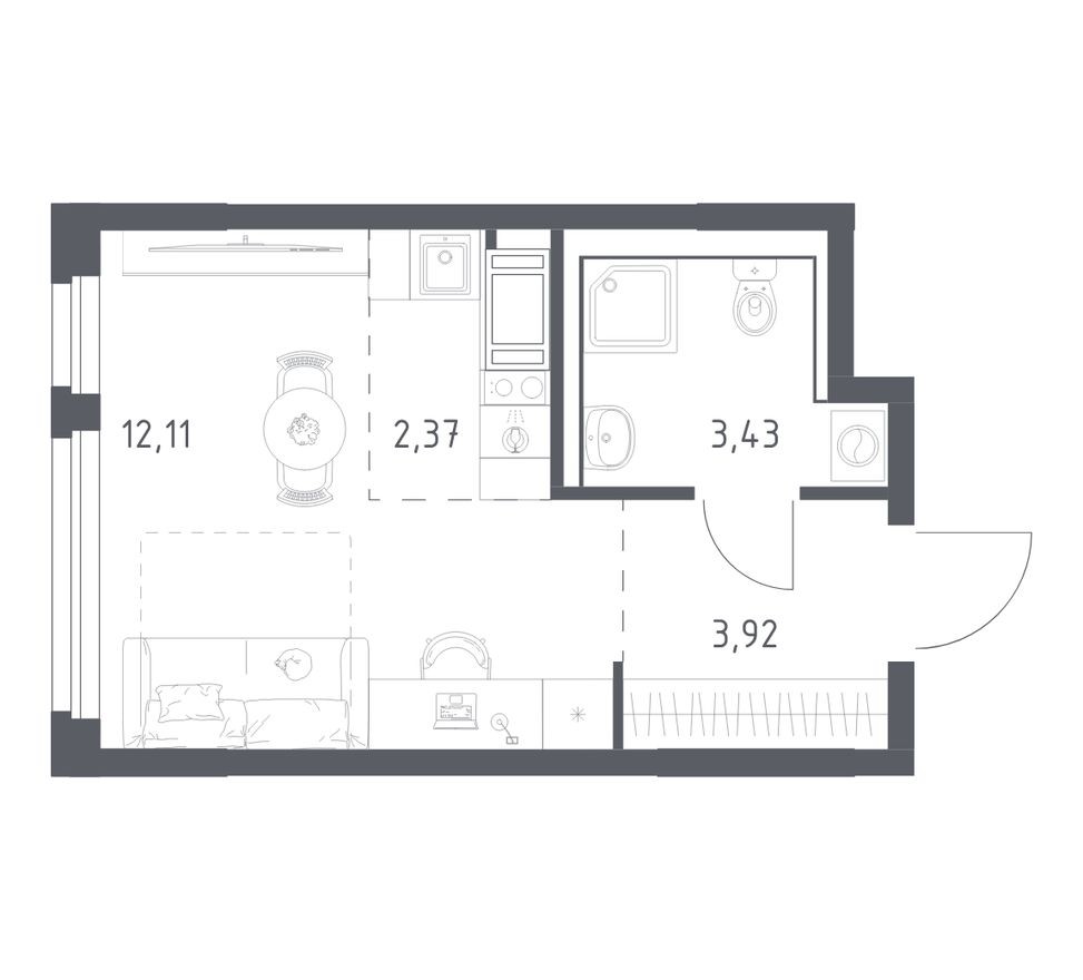 Студия-квартира, 21.8 м²
