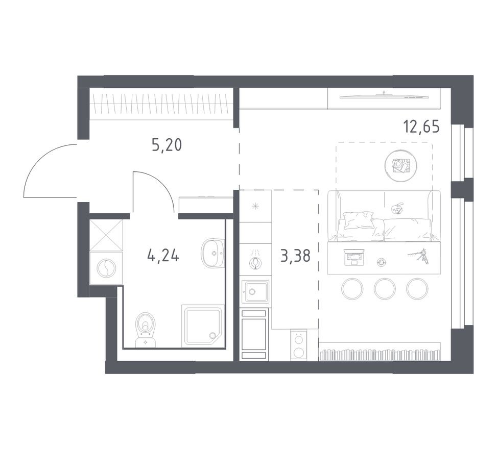 Студия-квартира, 25.5 м²
