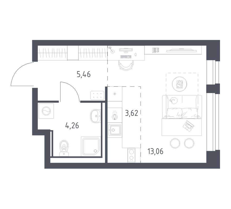 Студия-квартира, 26.4 м²
