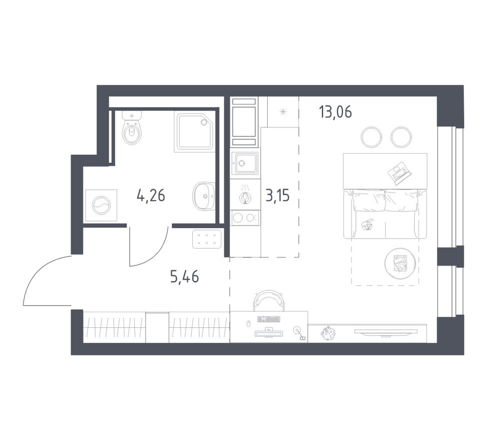 Студия-квартира, 25.9 м²