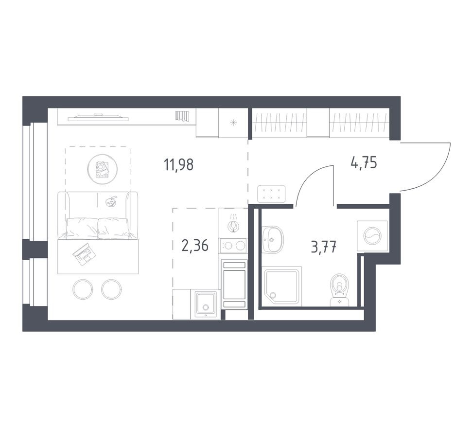 Студия-квартира, 22.9 м²