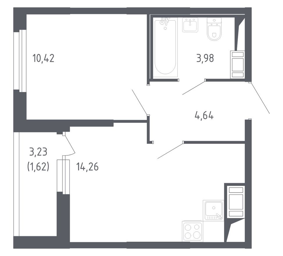 1к. квартира, 34.9 м²