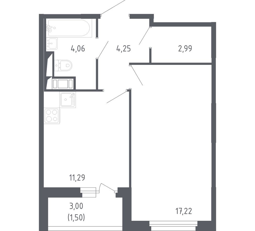 1к. квартира, 41.3 м²