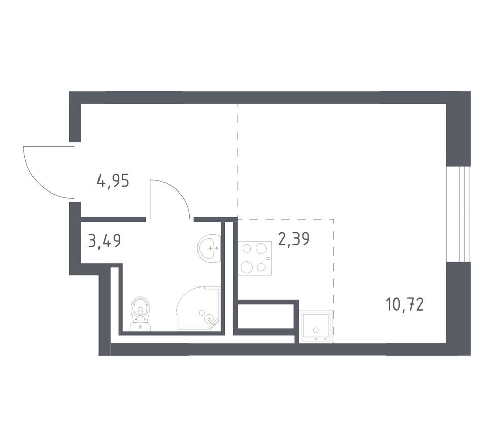 Студия-квартира, 21.6 м²