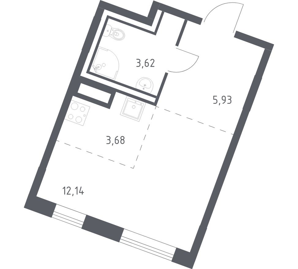 Студия-квартира, 25.4 м²