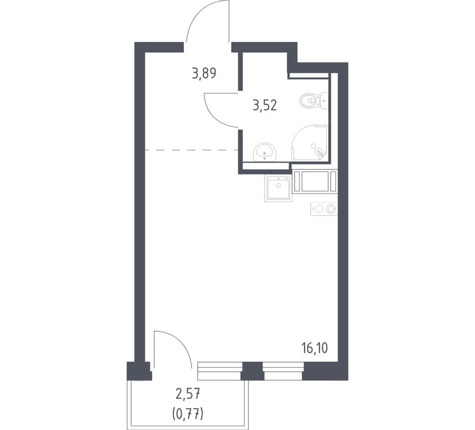 Студия-квартира, 24.3 м²