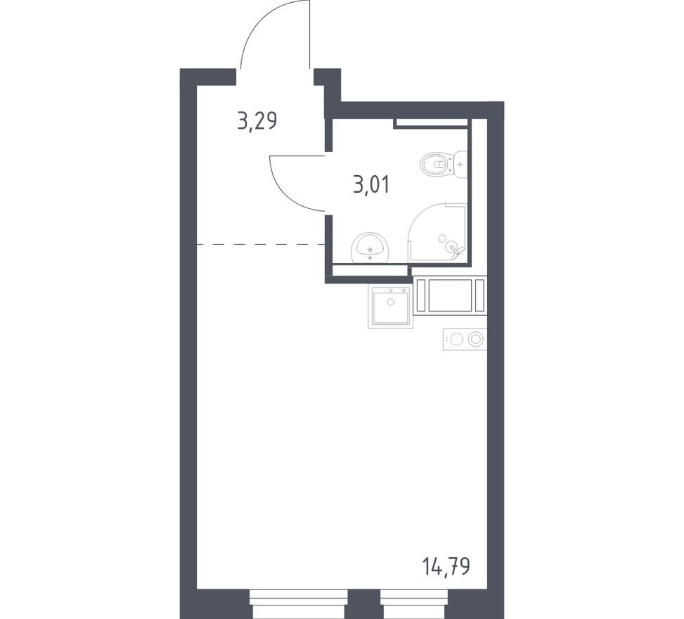 Студия-квартира, 21.1 м²