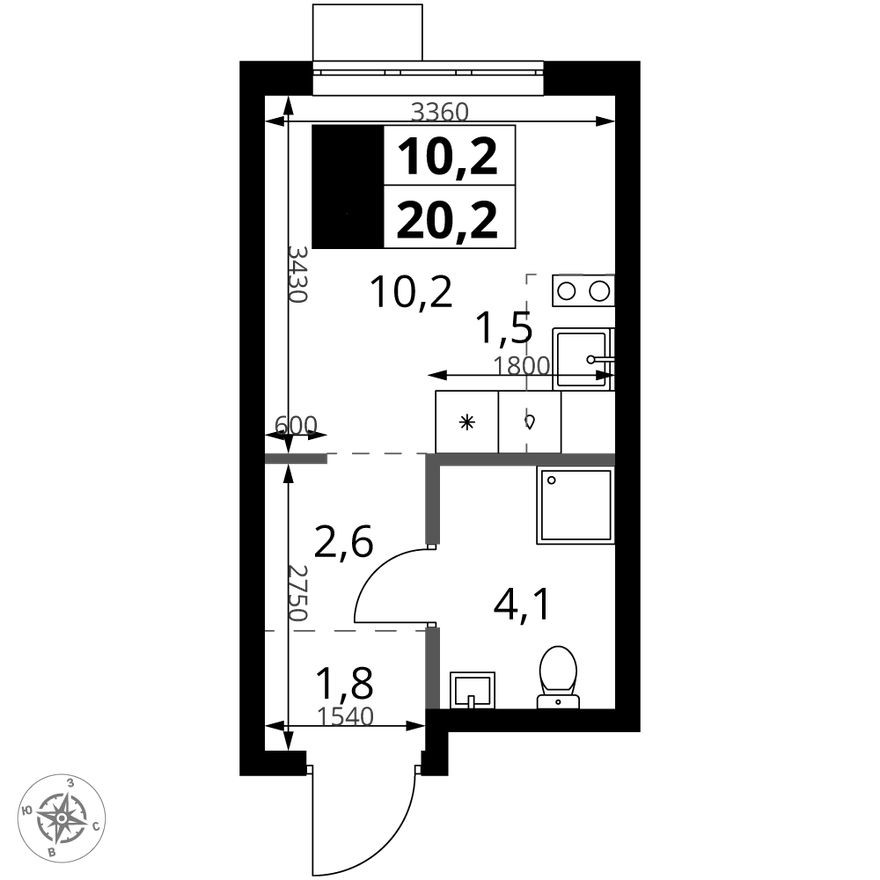 Студия-квартира, 20.2 м²