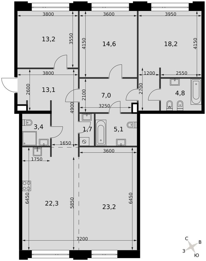 3е квартира, 126.6 м²