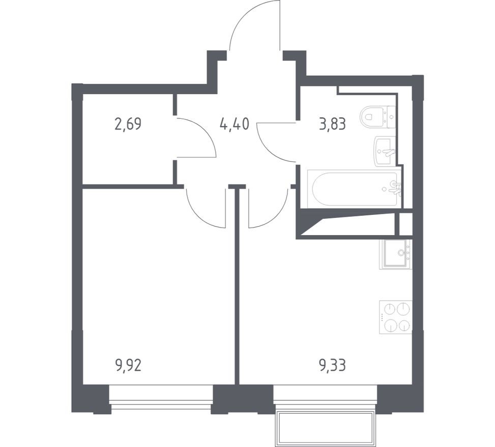 1к. квартира, 30.2 м²