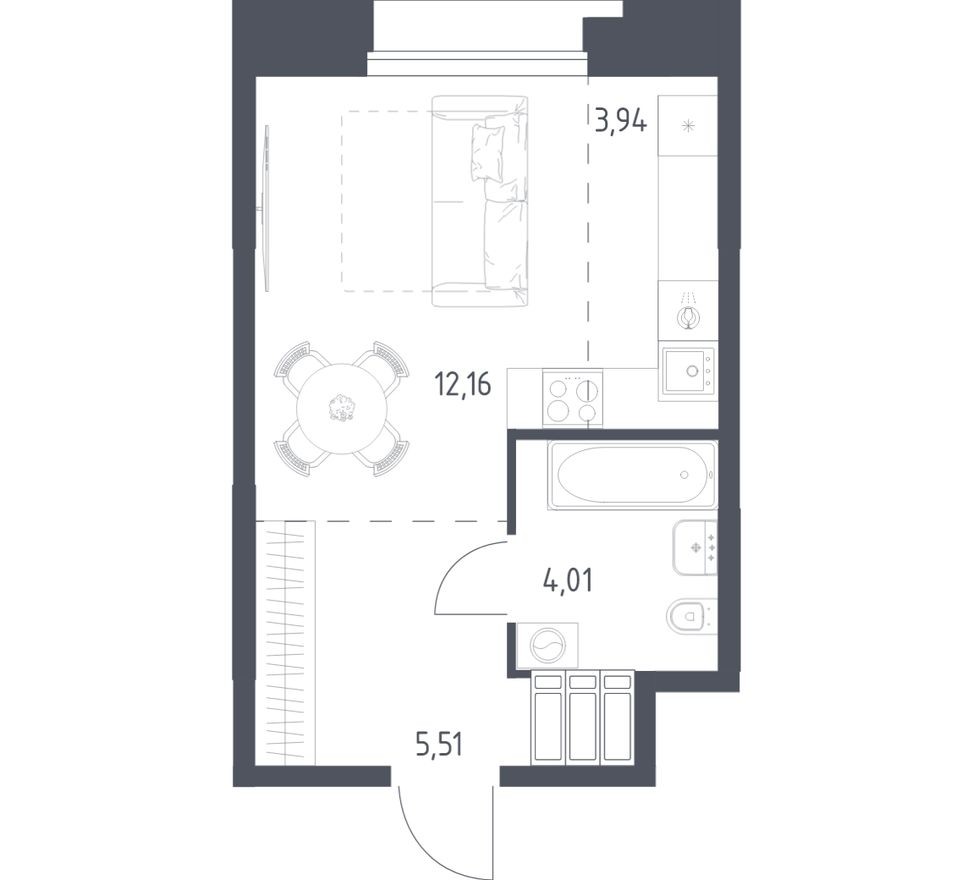 Студия-квартира, 25.6 м²