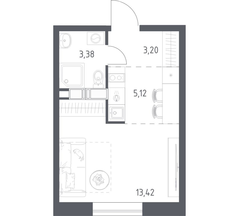 Студия-квартира, 25.1 м²