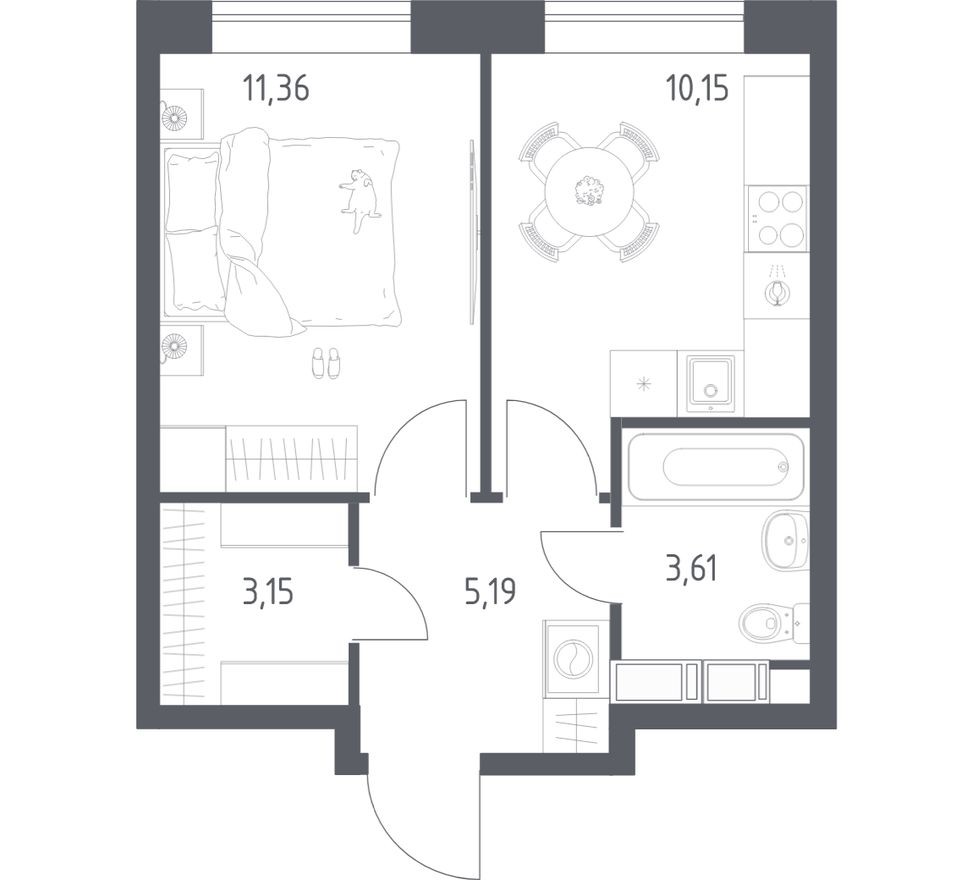 Планировка — 1к. квартира, 33.5 м²