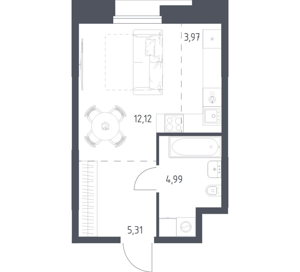 Студия-квартира, 26.4 м²