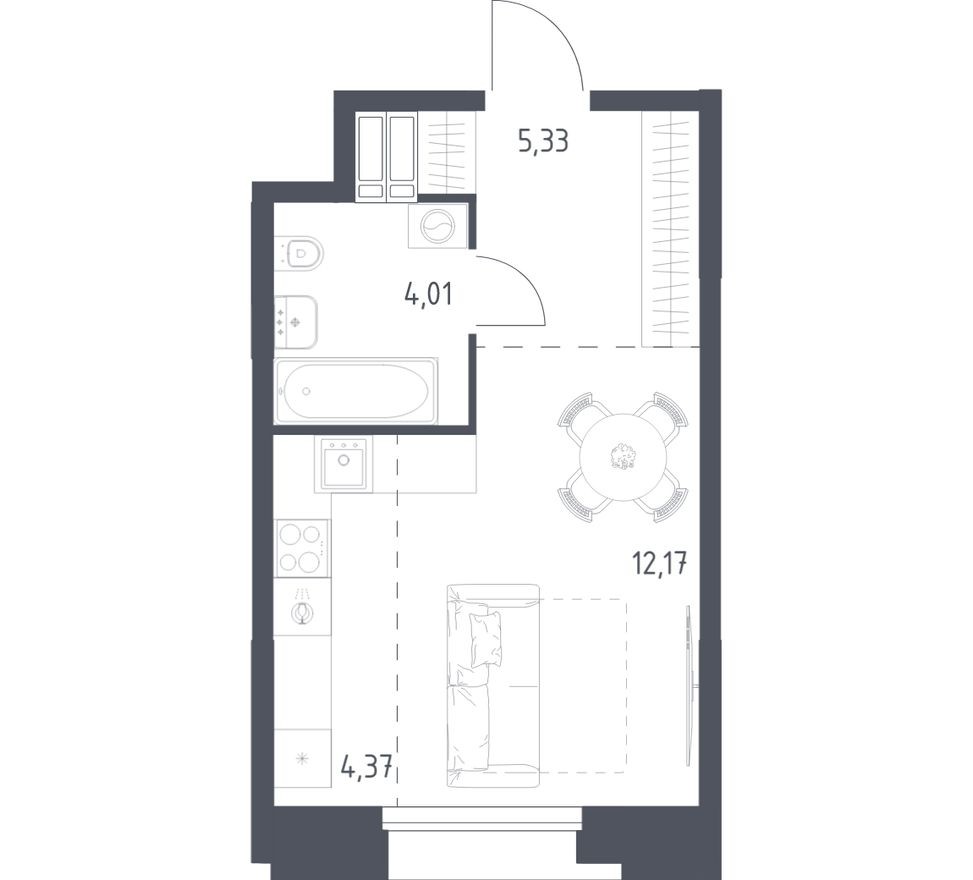 Студия-квартира, 25.9 м²