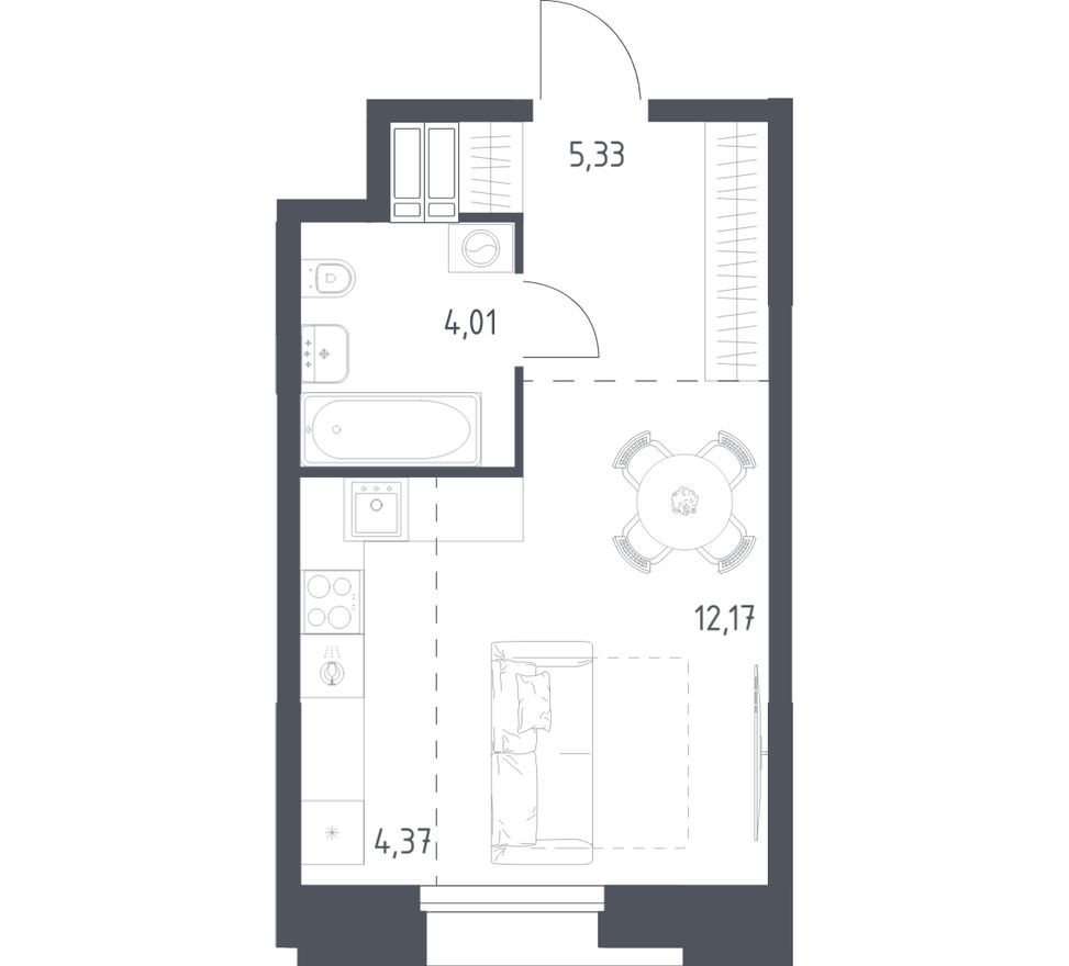 Студия-квартира, 25.9 м²