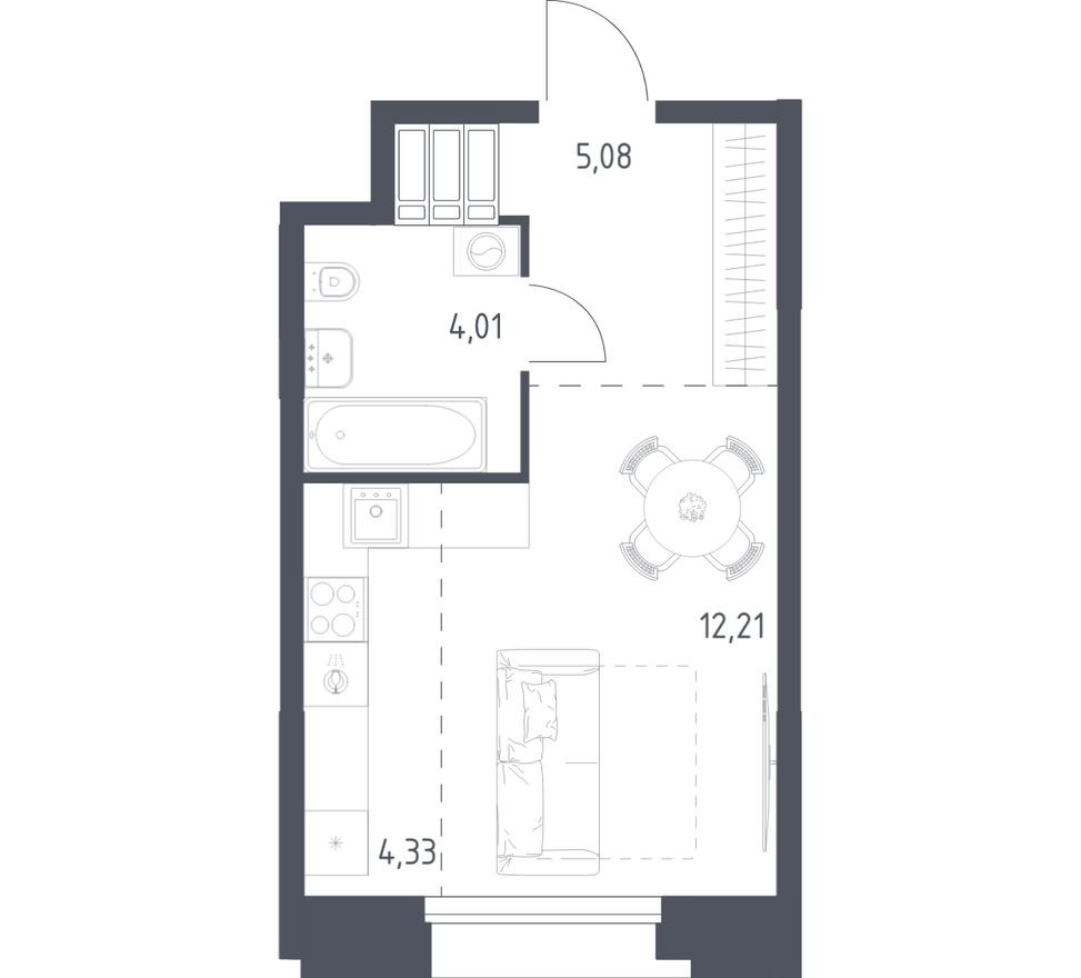 Студия-квартира, 25.6 м²