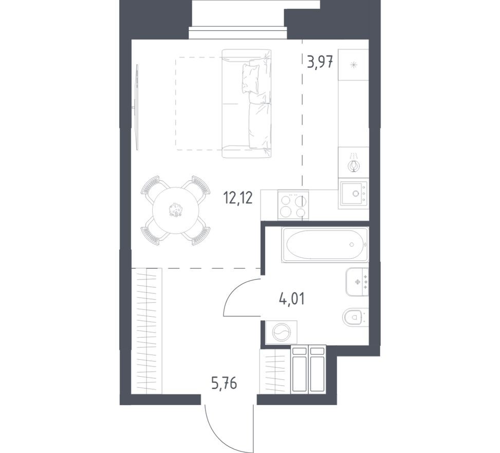 Студия-квартира, 25.9 м²