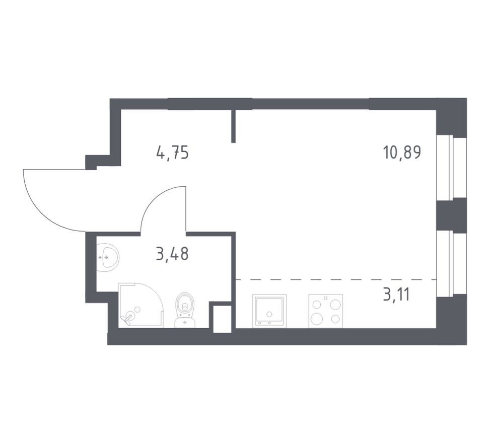 Студия-квартира, 22.2 м²