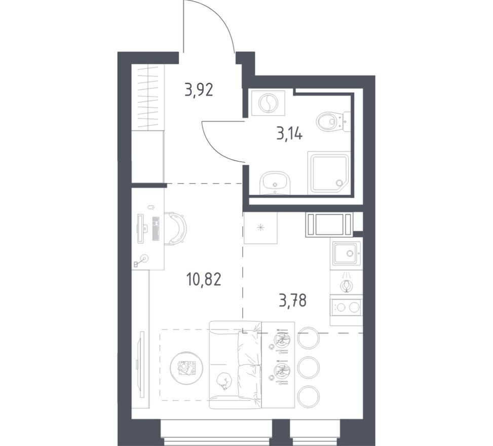Студия-квартира, 21.7 м²