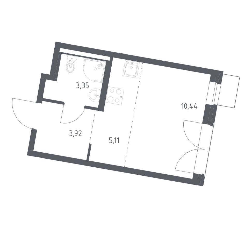 Планировка — Студия-квартира, 22.8 м²
